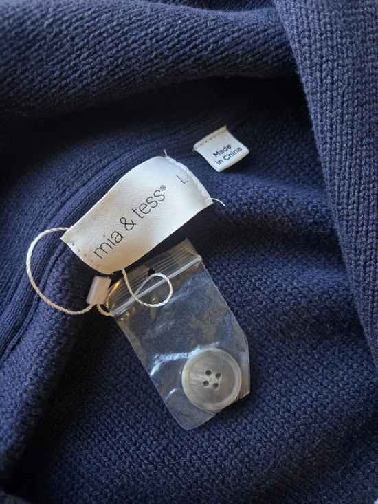 Mia & Tess Navy Football Sweater Cardigan Large Button Front Cozy Graphic Preppy - Picture 5 of 6